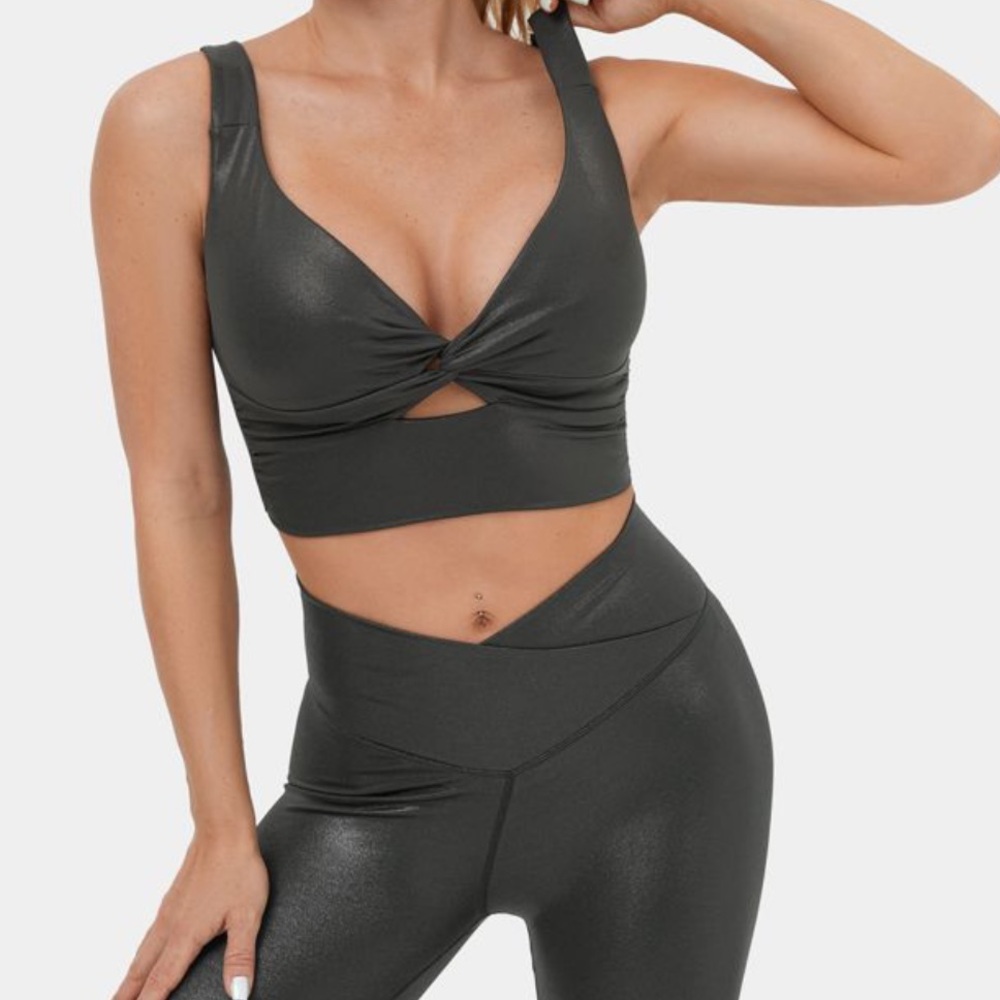 Halara softly zero faux leather crossover legging and bra set